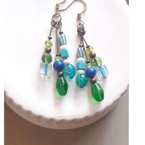 Artisan earrings  364#Fs NEW bohemian Blue Fringe long dangle earrings handmade - Picture 1 of 5